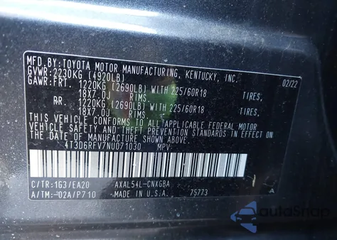 2022 Toyota Rav4 Hybrid Limited z USA, uszkodzony, nr VIN 4T3D6RFV7NU071030